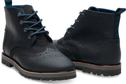 TOMS BROGUE BOOT - BLACK LEATHER